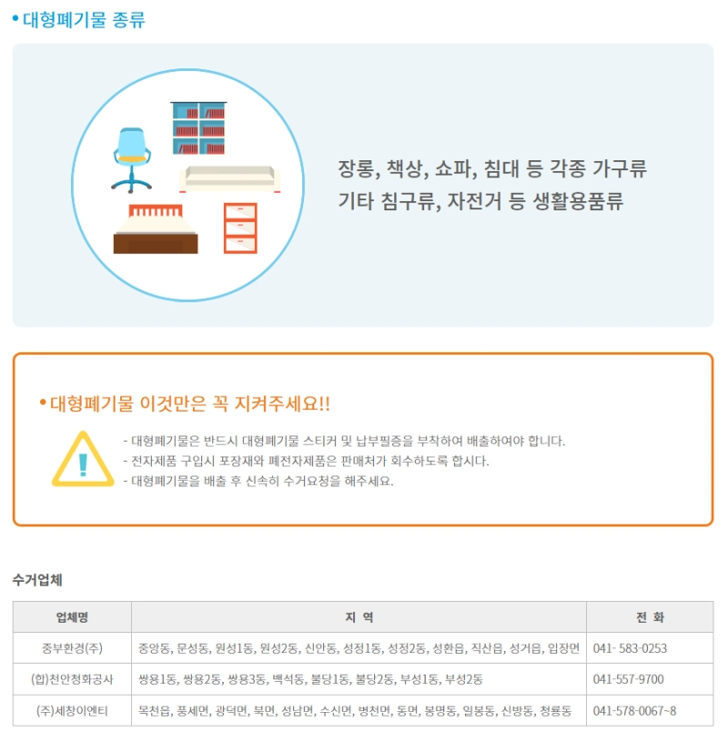 대형폐기물 수거업체 목록 및 종류