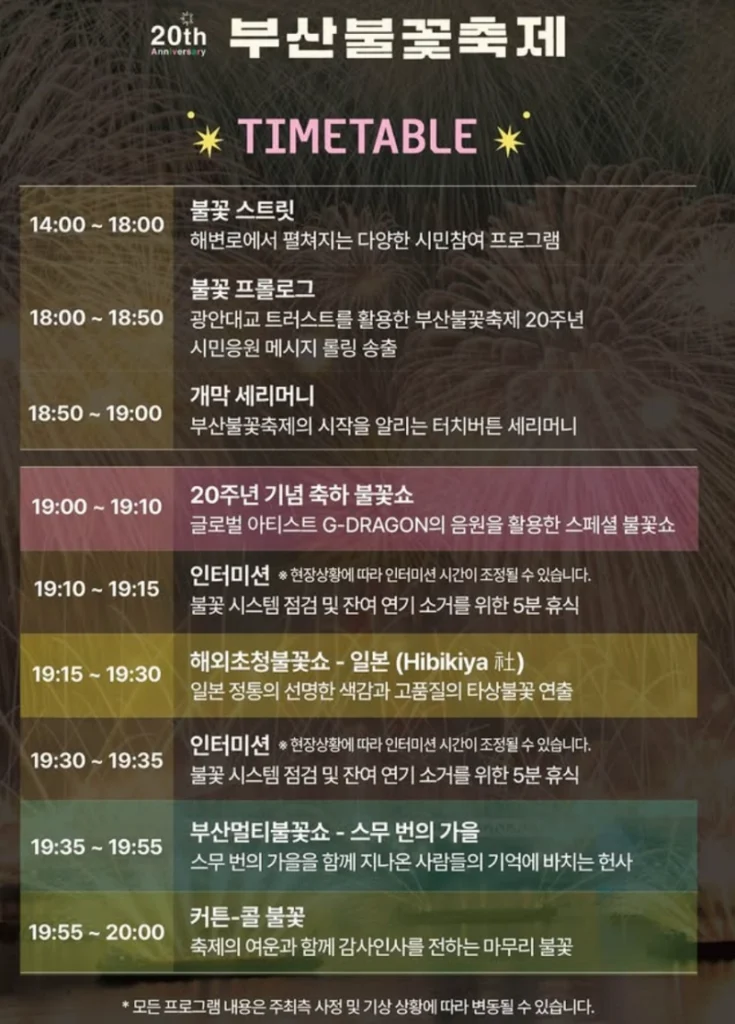 부산불꽃축제 타임테이블
